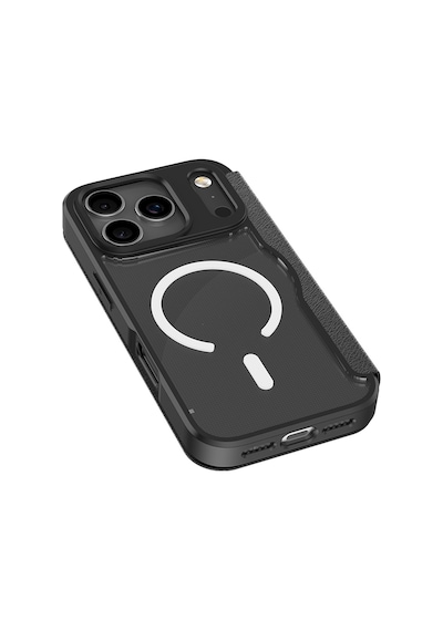 Apple Uyumlu iPhone 17 Pro Max Kılıf M-safe Şarjlı Raptic Air Folio Şeffaf Kartlıklı Kapaklı Kılıf Siyah