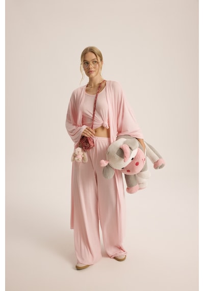 Mai Studios Co. Raina Pembe Kimono Basic Üçlü Takım Pembe