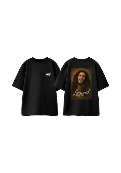 Thewert Bob Marley Legend Tasarım Sırt Baskılı Pamuk Siyah Oversize T-shirt