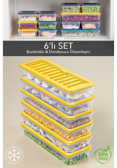 Meleni Home Buzdolabı Mikrodalga Saklama Kabı Sarı 6'lı 6 x 1170 ML Sarı