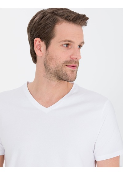 Pierre Cardin Beyaz Slim Fit V Yaka Basic Tişört
