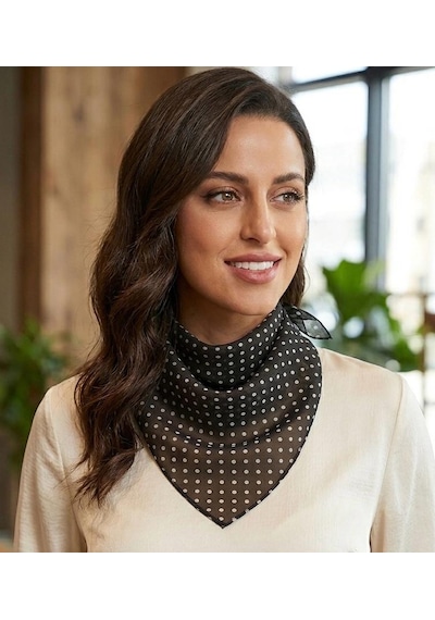 Jz Moda Puantiye Desenli Fular - Retro Tarz Eşarp & Saç Bandı -puantiyeli Fular - 50 50cm Siyah - Beyaz