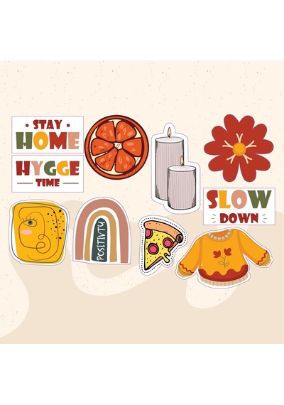 Kıyafet Pizza Mum Tasarımlı Karışık Renk 10'lu Stickers Çıkartma