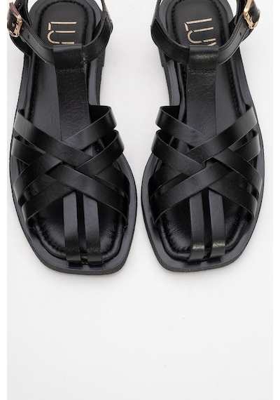 Luvishoes Luvi Shoes Andres Siyah Hakiki Deri Kadın Sandalet Siyah