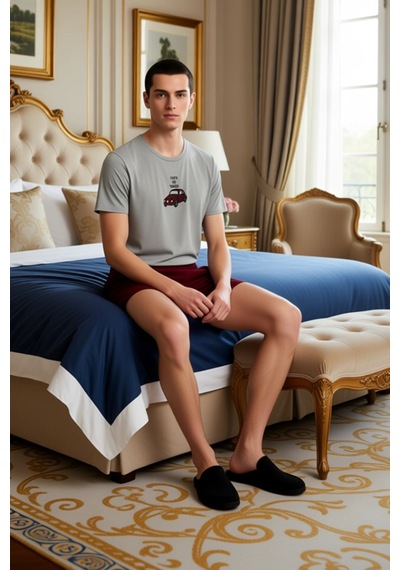 Frm Erkek Nakışlı Bisiklet Yaka Örme Pijama Takımı Fonksiyonel Dayanı Gri