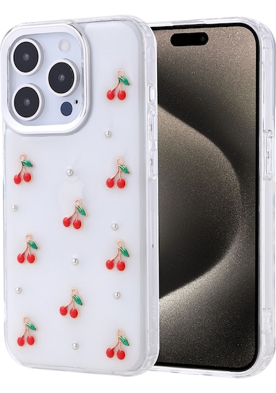 Apple Uyumlu iPhone 15 Pro Kılıf Airbag Tasarımlı Simli Şeffaf Zore Kutup Kapak Kiraz