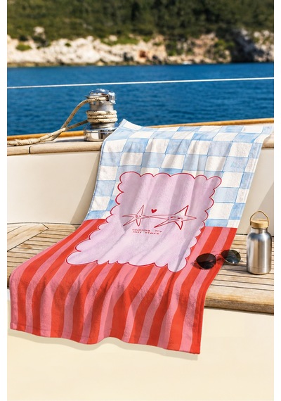 Yıldız Figürlü Deniz Temalı Çocuk Plaj Havlusu - Pastel Marine Hızlı Kuruyan Mikrofiber Havlu Çok Renkli