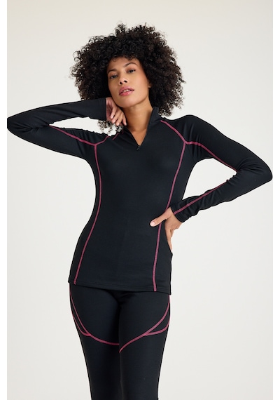 Scorp Thermo-fit Extreme Kadın Termal İçlik Fermuarlı Üst Kayak İçliği Siyah Siyah