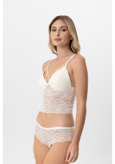 Pierre Cardin Lingerie Kadın Balensiz Dantelli Pedli Sütyen Takımı Ekru