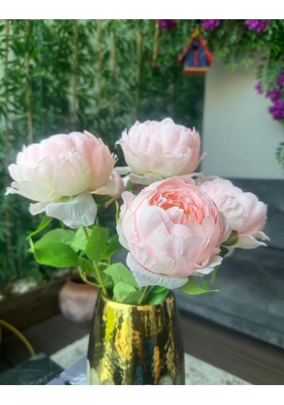Yapay Çiçek Şakayık Tatlı Pembe 7 Güllü Büyük Boy Demet 40cm