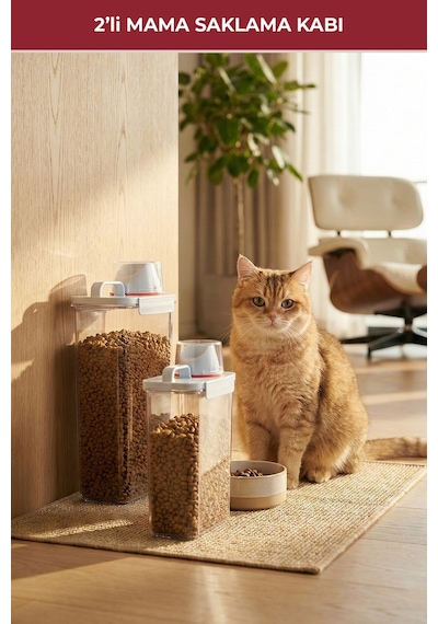 2'li Sızdırmaz Kedi Köpek Mama Saklama Kabı 2300 Ml Ve 2800 Ml