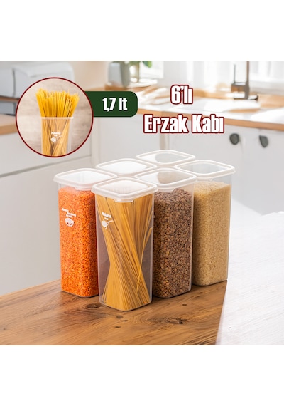 Porsima 5341 6lı Etiketli Kare Un Erzak Bakliyat Saklama Kabı Takımı Seti 1.70 Lt - Şeffaf