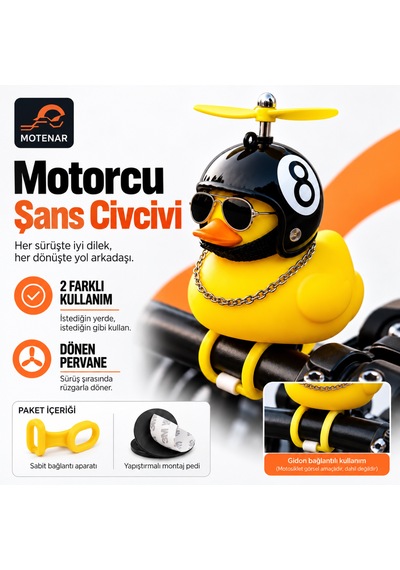 Motenar Motorcu Şans Civcivi Pervaneli Sarı Gidon Süsü