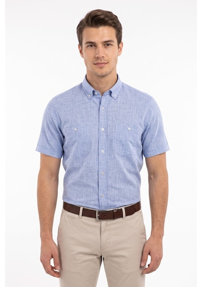 Mösyö Erkek Çift Cepli % 100 Cotton Kısa Kol Gömlek Bgl-st05647 Mavi