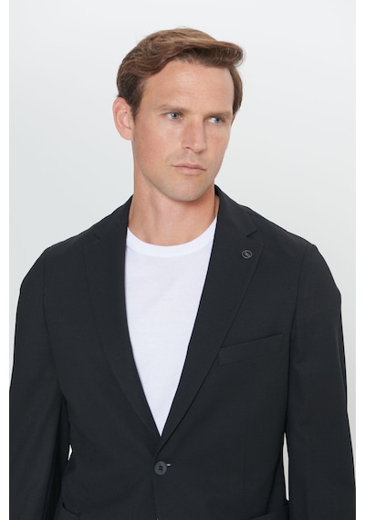 Altınyıldız Collectıon Erkek Sıyah Slim Fit Dar Kesim Mono Yaka Yünlü Takım Elbise Siyah
