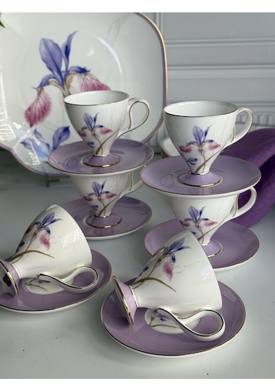Türk Kahve Fincanı Veronica Iris 6 Kişilik 12 Parça Renkli