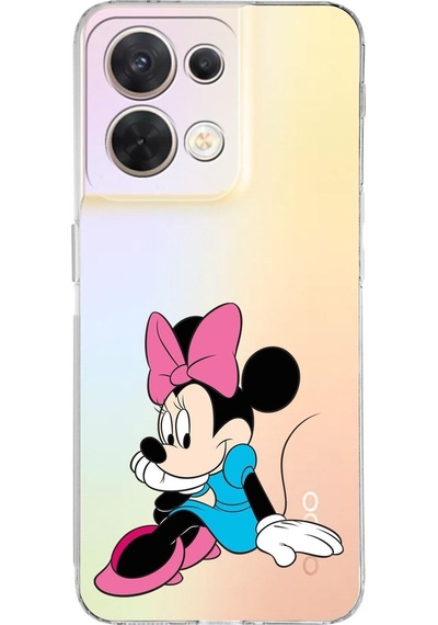 Huawei Reno 8 Uyumlu Kamera Korumalı Kapak Minnie Mouse Tasarımlı Şeffaf Silikon Kılıf Şeffaf
