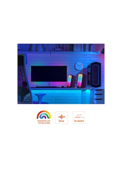 Polosmart Pgs403 Kablolu Rainbow Led Aydınlatmalı Gaming Hoparlör Speaker Siyah