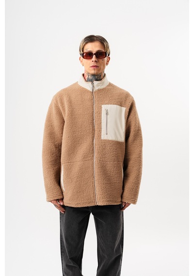 Respire Erkek Zip Oversize Teddy Ceket Kahve Kahverengi