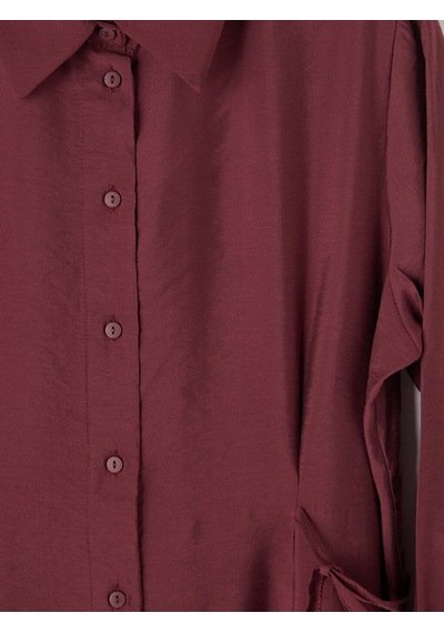 Lcw Everyday Bordo Beli Büzgülü Kadın Gömlek Elbise