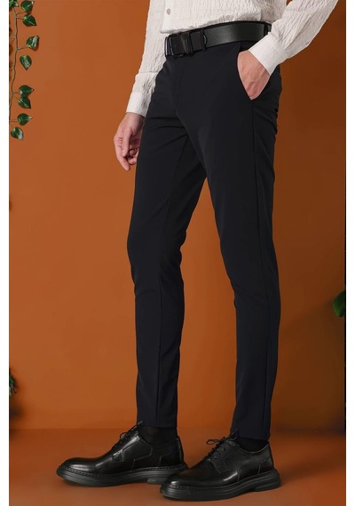 Efor Slim Fit Yan Cepli Düz Esnek Casual Siyah Pantolon P 1144 Siyah