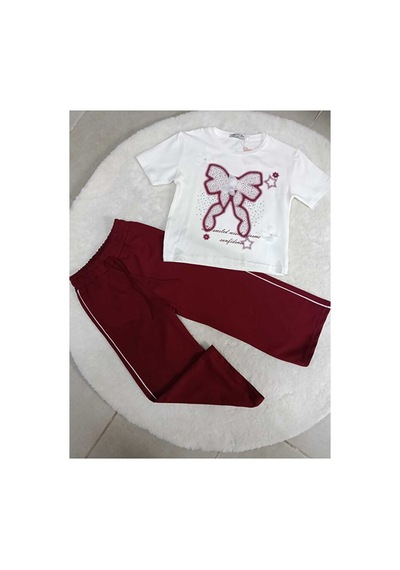Bubiee Baby Kız Çocuk Tasarım Fiyonk Baskılı İncili Tişört Ve Bordo Şeritli Alt İkili Takım Bubiee Baby Kız Çocuk Tasarım Fiyonk Baskılı İncili Tişört Ve Bordo Şeritli Alt İkili Takım