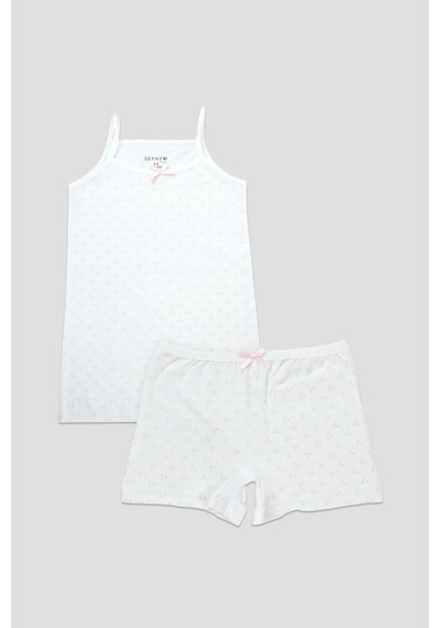 Defne Baby Kız Çocuk Premium Pamuklu Kalp Desenli Penye Atlet & Boxer Takımı Renkli