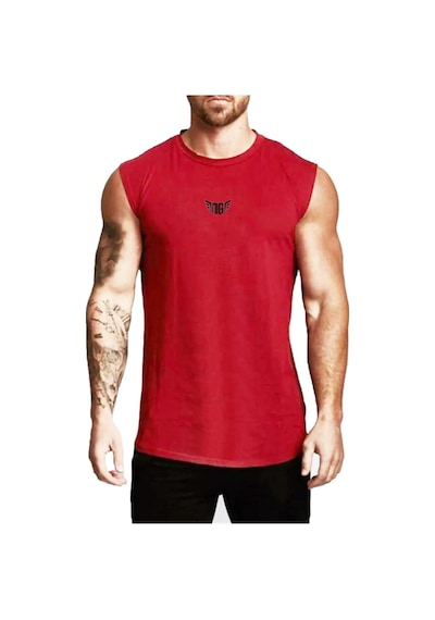 Genius Store Erkek Nem Emici Hızlı Kuruma Atletik Teknik Performans Sporcu Sıfır Kol T-shirt Mg-atlet Kırmızı