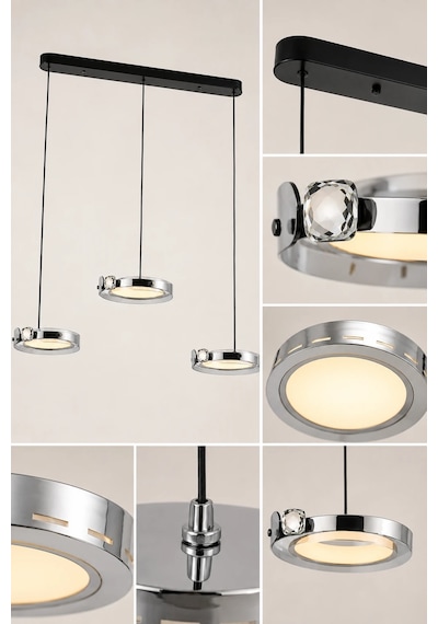 3'lü Modern Premium 3 Renkli Ledli Sarkıt Avizesi Salon Mutfak Yemek Masası Üstü Şık Modelleri 86w Siyah