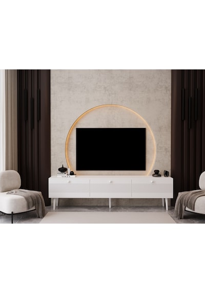 Melura Tv Ünitesi - Tv Sehpası 180 Cm %100 Mdf Lake Ahşap Ayaklı Beyaz