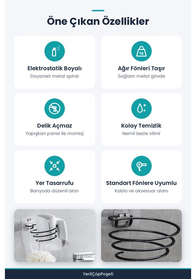 Yerliçöppoşeti Saç Kurutma Makinesi Tutucu Çok Renkli