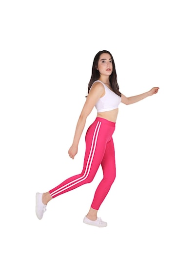 Kadın Şerit Çizgili Detay Yüksek Bel Spor Tayt Pembe