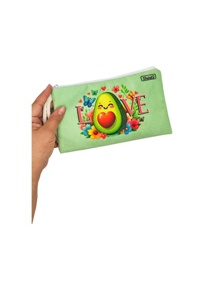 Love Avokado Çiçekli Desenli Kalem Kutusu Yıkanabilir Bez Kalemlik