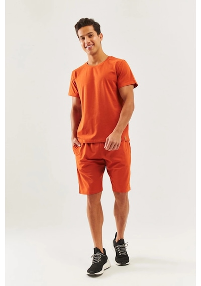 Erkek Oversize Rahat %100 Pamuklu Penye Bisiklet Yaka Kısa Kol Basic T-shirt KIREMIT