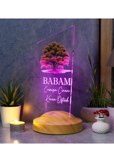 Babaya Hediye, Babalar Günü Hediyesi, Babama Hediye, Çınar Ağacı Figürlü Renkli Led Lamba Totem Şeklinde Çok Renkli