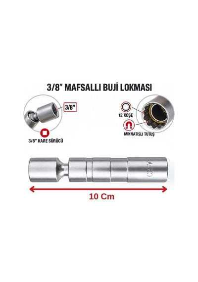 Unıversal 3/8 On İki Köşe Mafsallı Buji Lokması 14 Mm