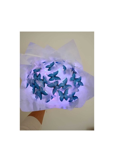 Led Işıklı 20 Li Mavi Kelebek Çiçek Buketi Mavi - 560158724 Mavi