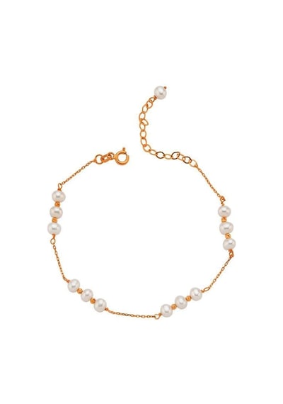 4,5 Mm Üç İnci Dorika Toplu Doğal İnci Bileklik 18 Cm / Rose Rose Pembe Altın