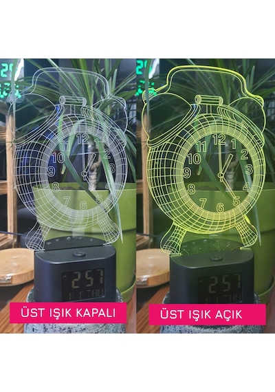 Upway 3d İllüzyonlu Rgb Işık Animasyonlu Çalar Masa Saati Gece Lambası