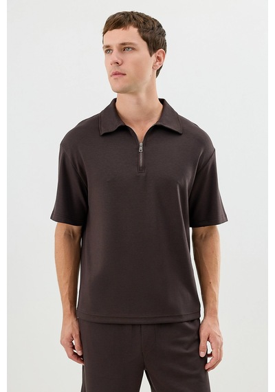 Antioch Polo Yaka Basic T-shirt Kahverengi