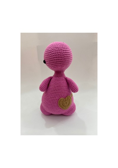 El Yapımı Amigurumi Uzun Boyunlu Dinozor - Çizgili Örgü Oyuncak 24cm Pembe