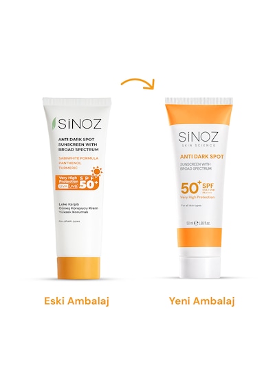 Sinoz Leke Karşıtı Yüksek Koruyucu Normal ve Kuru Ciltler İçin Yüz Güneş Kremi SPF50+ 50 ML