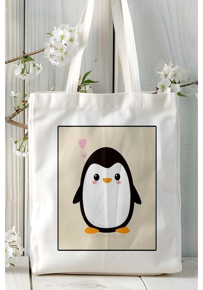 Art Hediye Penguen Baskılı Omuz Çanta Kişiye Özel Model 5 Çok Renkli