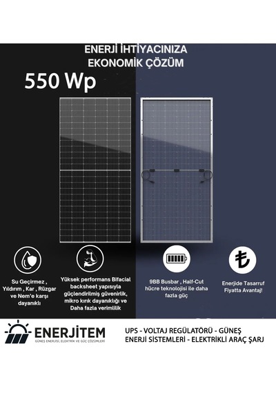 Enerjitem Transparan 550 Watt Güneş Enerji Paneli Half-cut Mono