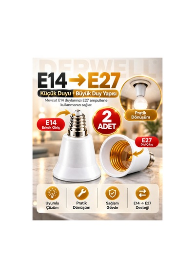 2 Adet E14'ten E27'ye Ampul Duy Dönüştürücü Adaptör - Küçük Duyuyu Büyük Duya Çevirici Aparat, Ev Ve Ofis İçi Pratik Aydınlatma Çözümü, Sağlam Ve Dayanıklı Gövde Yapısı