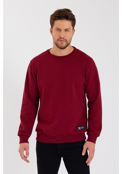 MMetalic Bisiklet Yaka Etiket Detayı İçi Pamuklu Erkek Sweatshirt Bordo
