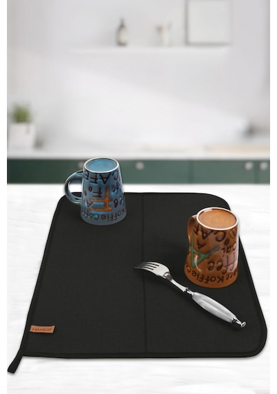 Basic S Bulaşık Kurutma Matı 46x36 cm Std Kurulama Bezi Kurutma Örtüsü Tezgah Üstü Siyah