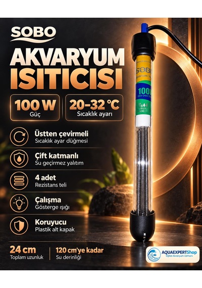 Akvaryum Isıtıcısı - 100w - 20-32c Arası Ayarlanabilir Isıtma - 4 Farklı Rezistans Teli - Çift Katmanlı Su Geçirmez Yalıtım - Koruyucu Plastik Alt Başlık - 24 Cm Akvaryum Isıtıcısı - 100w - 20-32c Arası Ayarlanabilir Isıtma - 4 Farklı Rezistans Teli - Çift Katmanlı Su Geçirmez Yalıtım - Koruyucu Plastik Alt Başlık - 24 Cm