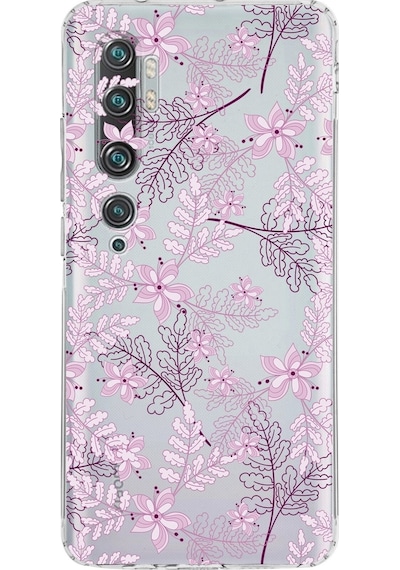 Xiaomi Mi Note 10 Pro Kamera Korumalı Kapak Floral Pudra Tasarımlı Şeffaf Kılıf