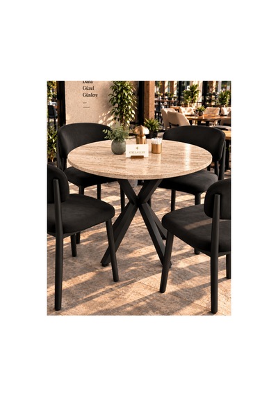 Mutfak Cafe Balkon Bahçe Restoran Yemek Masası 70x70 Siyah Traverten Yuvarlak Mermer - Siyah Mermer - Siyah Mutfak Cafe Balkon Bahçe Restoran Yemek Masası 70x70 Siyah Traverten Yuvarlak Mermer - Siyah Mermer - Siyah